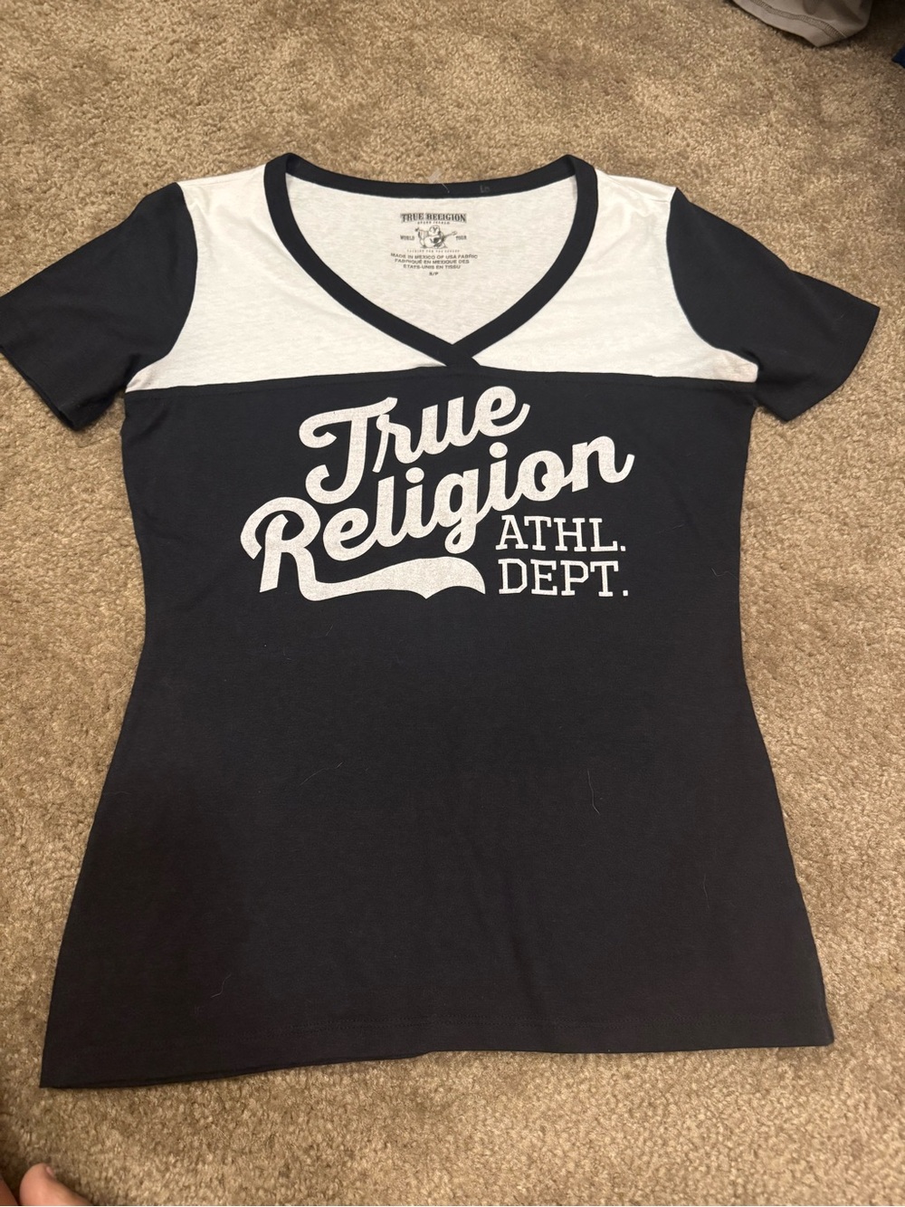 True Religion Black and White V-Neck Graphic Tee